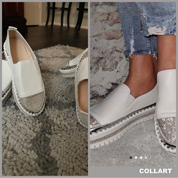 Shoes - White and silver slip on sneakers